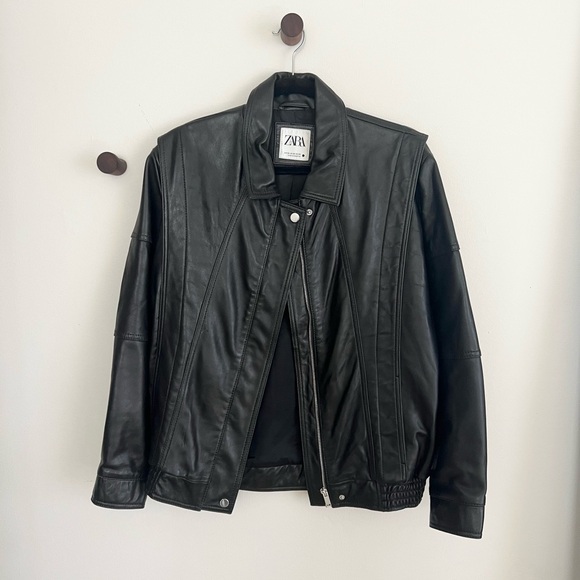 Zara Jackets & Blazers - Zara Black Oversized Leather Bomber Jacket